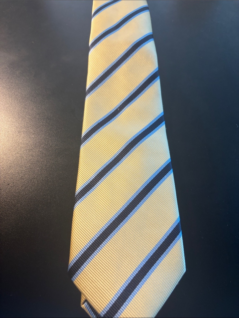 Men's Yellow Striped Tie with Navy and Light Blue Accents